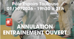 Annulation entrainement ouvert du Pôle Espoirs de Toulouse
